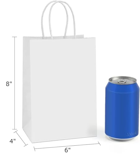 Image of Kraft Paper Bags with Handles, 25pcs White Small Return Gift Bags Bulk, Retail, Shopping, Birthday Wedding Party Favour, Merchandise Bags | Small Size: 6x4x8 inch WHITE