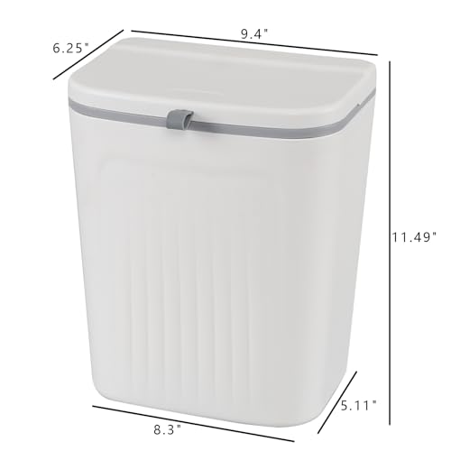 Image of Xyskin 3.2 Gallon /12 L Kitchen Hanging Garbage Can with Lid, Wall Mounted Counter Waste Bin, White