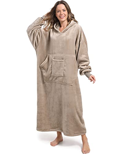 FUSSEDA Oversized Wearable Blanket Sweatshirt,Super Thick Warm Fleece Sherpa Cozy Blanket Hoodie with Pockets&Sleeves for Adult Kids
