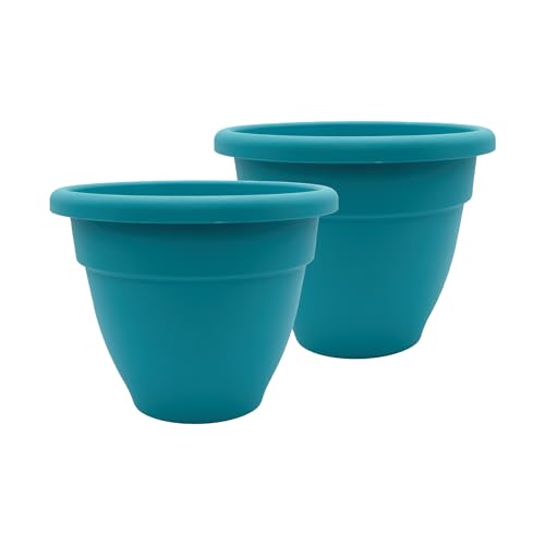 The HC Companies Lot de 2 Pots de Fleurs, Bleu Sarcelle poudré, 25,4 cm