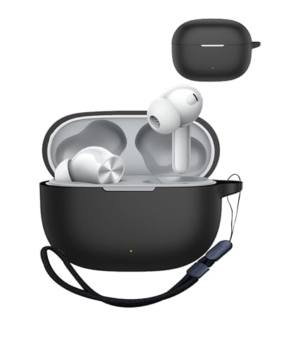 Case for Realme Buds T200 Lite Active Noise Cancelling Earbuds,Premium Silicone Shockproof Protection Skin Touch Charging Port Accessible, Front LED Visible with Lanyard,Black.