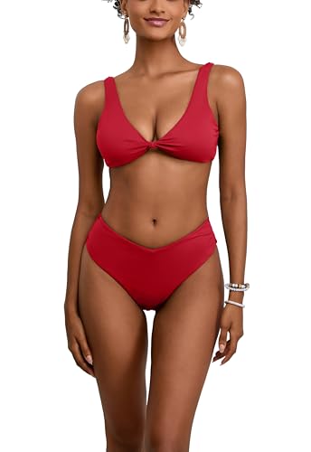 Image of geluboao Bikini Sets for Women Cheeky High Waisted Kont Front Adjustable Two Piece Swimsuit