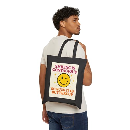 Smiling Is Contagious Tote Bag - Fun Canvas Bag, Gifts for Friends, Optimism Bag, Eco-Friendly Shopping Tote, Positive Vibes4
