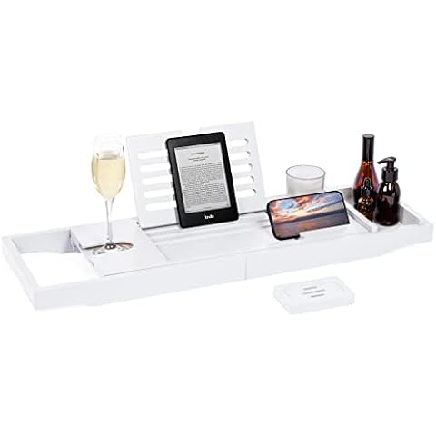 Woodluv Extendable Bath Caddy with Slots Cover