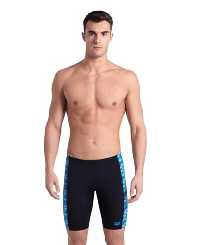 ARENA Performance Men's Pool Tiles Swim Jammer F MaxLife Knee-Length Swimsuit Athletic Pool Training Competitive Bathing Suit, Black/Blue Multi, US Size 26