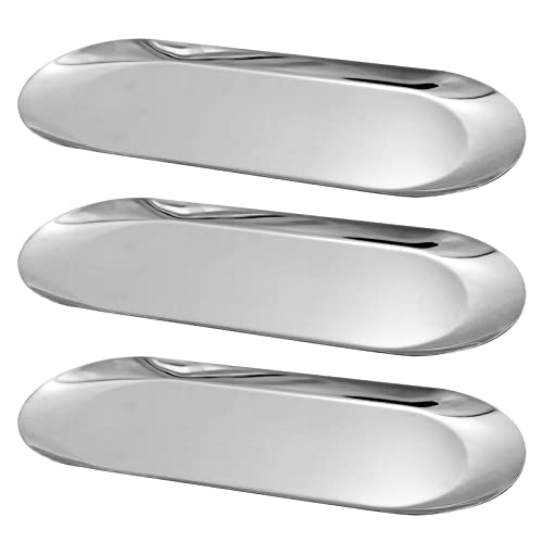 3 Piezas Bandeja de Acero Inoxidable Almacenamiento de Bufé Bandeja Decorativa Artículos para Bar Cocina Baño Acero Inoxidable Soporte Ovalado Joyas Postre Velas Grande Plateado 30*12*1cm Cover