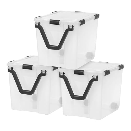 Image of IRIS USA 6 Pack 106 Quart WeatherPro Wheeled Plastic Storage Bin Organization Container with Durable Lid, Seal & Secure Latching Buckles, Clear /Black