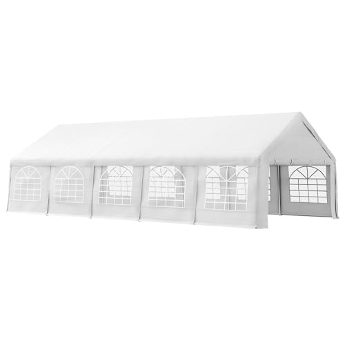 Outsunny 16 x 32 ft Heavy Duty Party Tent Outdoor Gazebo Wedding Tent Event Shelter Carport BBQ with Removable Sidewalls & Windows, Outside Waterproof Canopy for Parties, White