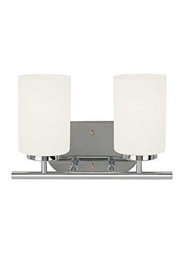 Image of Generation Lighting 41161-05 Oslo Two Light Wall /Bath Vanity Style Lights, Chrome Finish, 200 Total Watts, 8.5 Inch Height, 12.5 Inch Wide, Steel Construction, Cased Opal Etched Glass Shades