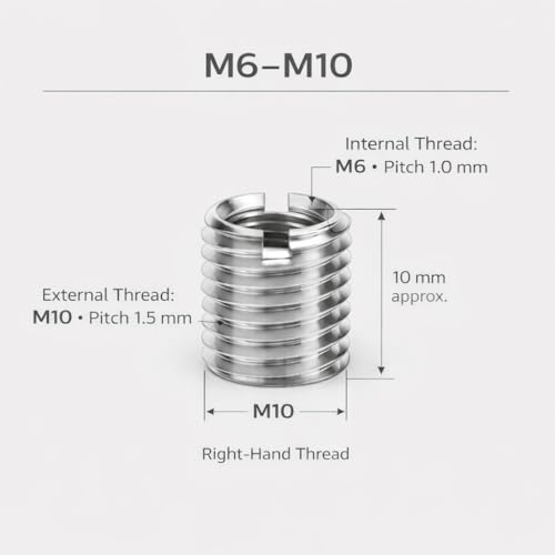 Miniatura 2 de 10 Pzs Inserto De Rosca M8 A M10 De Acero Inoxidable Inox , Reparación Y Reducción De Roscas Internas, Paso 1,25 1,5 Mm, Altura 10 Mm Punto Es Lighting
