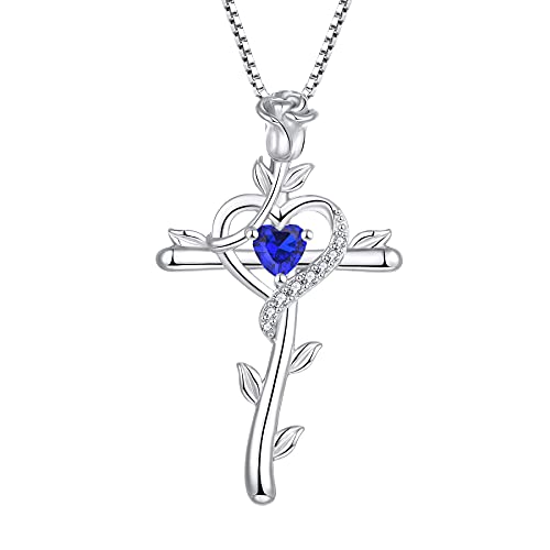 starchenie Croix Rosa Collier en Argent 925 Saphir Zircone Croix Crucifix Pendentif pour Femme