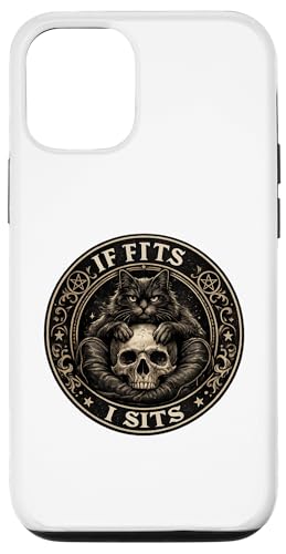 If It Fits I Sit Black Cat Skull Funny Kitty �X�}�z�P�[�X iPhone 12/12 Pro �p