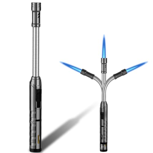 Stabfeuerzeug, Stabfeuerzeug Jetflamme 360° Flexible Metall, Nachfüllbar Kaminfeuerzeug, Flexibel Kerzenanzünder Lang Stab Sturmfeuerzeug Langes...