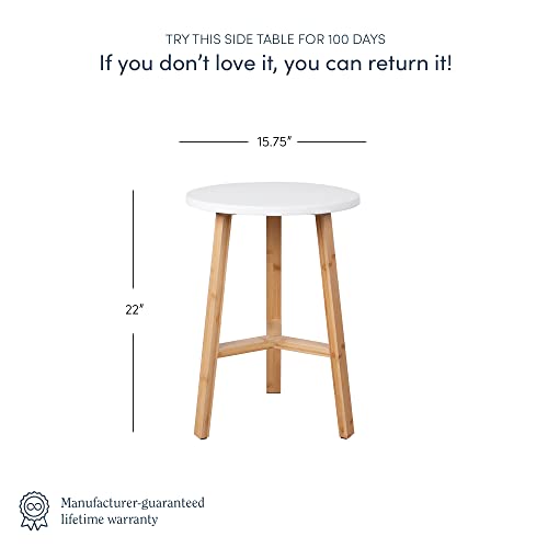 Nathan James Amalia Solid Wood Legs Accent End Or Side Table, White/Bamboo #TOP1