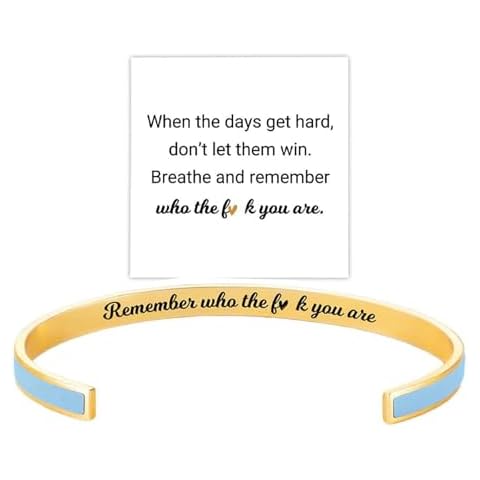 TORNADOKERATINER PREMIUM IRON Remember Who The F You Are Motivational Color Bangle Stainless Steel Engraved Inspirational Cuff Bracelet Opening Adjustable Bracelet Jewelry Gift for Women (Gold Blue) Cover