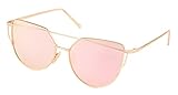 TrendyMate-Womens Street Fashion Metal Twin Beam Flat Mirror Lens Cat Eye Sunglasses (Gold / Rose Pink, 0)