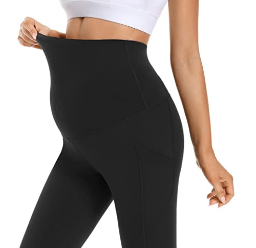 Foucome 2 Pack Women's Maternity Leggings With Pockets Over The Belly Pregnancy Workout Leggings Yoga Active Work Pants (Black, L) #TOP1