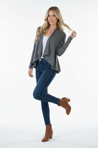Image of ToBeInStyle Womens Open Front Long Sleeve Lightweight Asymmetrical Draped Cardigan with Side Pockets