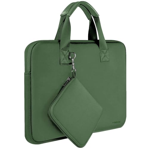 Image of Hseok Laptop Sleeve 13.3-14 inch Case with Small Pouch, Neoprene Computer Bag Compatible with MacBook Pro 14 inch M4 /M3 /M2 /M1 2025-2021, Mac Air /Pro 13.3 inch and Most 13-14 inch Notebooks,Olive Green