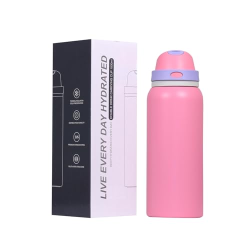 Image of FreeSip Gym Water Bottle with Straw & Chug Lid - Leak Proof Push Button Opening, BPA Free, Large Capacity Sports Bottle with Carry Handle (Pink 33 OZ, 1000 ml)