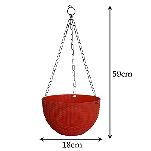 Image of Heat Home Plastic Hanging Flower Pot for Balcony & Railing Set (Red, Set of 3)