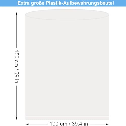 5 Stück extra große durchsichtige Aufbewahrungsbeutel, 100 x 150 cm große Plastiktüten, wiederverwendbare Umzugstaschen, durchsichtige Jumbo-Geschenkbeutel für Bettdecken, Kleidung, Bettwäsche, Koffer