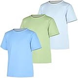 BIG ELEPHANT Kids UPF 50+ Rash Guard Shirts 3-Pack, Short Sleeve UV Sun Protection Athletic Tees for Youth Boys Girls