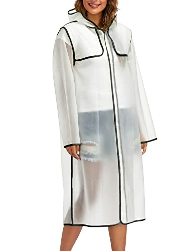 JMinger White Black Large EVA Raincoat: Durable, Reusable Waterproof Poncho - Image 4