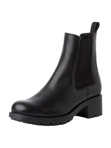 Tamaris Botines Chelsea para Mujer de Piel, Tacón Cuadrado, Negro, Plantilla Extraíble, 41 EU