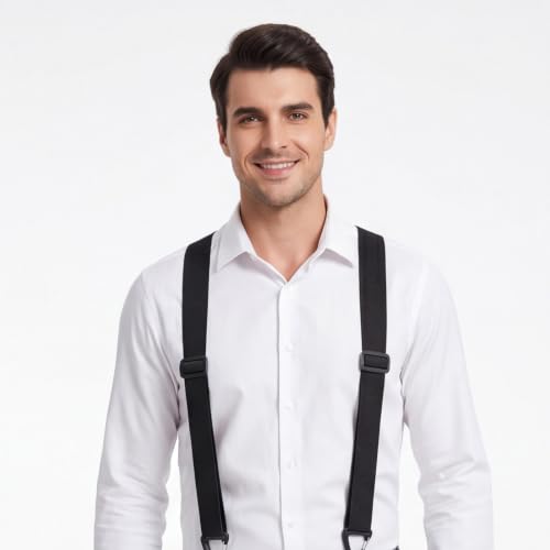 Image of Suspenders for Men Black, Professional Elastic Braces with Strong Clips, Durable Support for Work and Formal Wear, Adjustable Design for Daily Comfort, Black Color Polyester Material