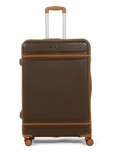 Image of Teakwood Large Size 8 Wheels Trolley Bag, Hard Cabin with Zipper Closure, Adjustable Push Button & Cross Side Strap, Number Lock System 360 Degree (Large, Brown)