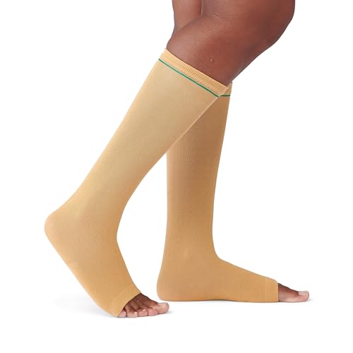 Image of Medline Protective Leg Sleeve, Beige with Green Stripe, Universal Fit, 15 inch Length, Durable Medical Equipment