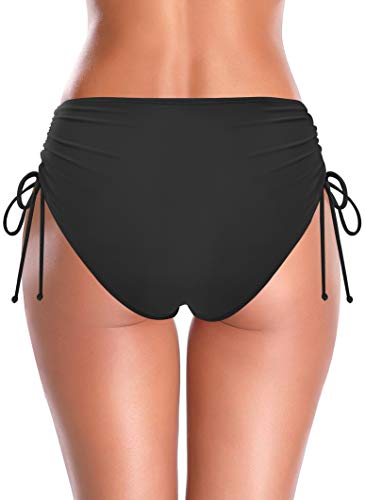 Shekini Women's Bikini Bottoms High Waisted Swimsuits Ruched Tummy Control Swim Bottoms (Black, Large) #TOP26