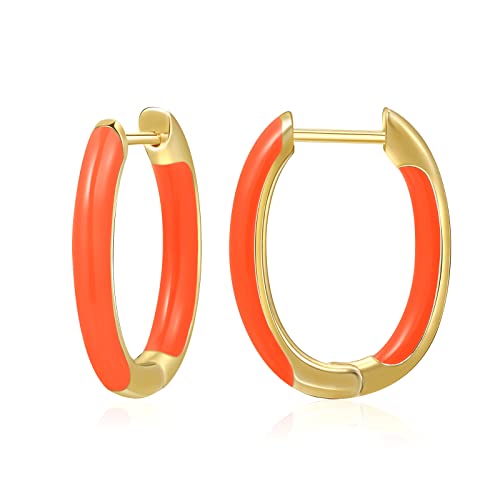 MESOVOR 18 Karat Vergoldete Creolen Ohrringe mit Emaillefarbe, U-förmige Kleine Leichte Huggie-Ohrringe Geschenke für Frauen und Mädchen (Orange)