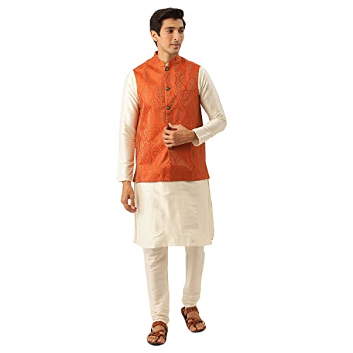 Image of SOJANYA (Since 1958, Men's Silk Blend Grey Kurta Pyjama & Silk Blend Jacket Combo