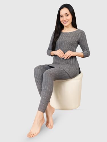Image of Lux Cozi HEATEK Round Neck 3 /4 Sleeve Top and Bottom Thermal Set for Women | Women Thermal Set