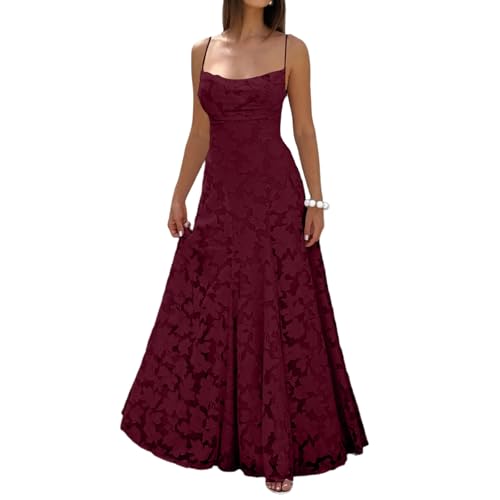 Robe De Soiree Femme Ceremonie Été Demoiselle D'Honneur En Dentelle Florale Jacquard Élégant Corset Bretelles Spaghetti Dos Nu Bal Formelle Pour Col Carré...