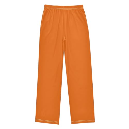 ZZXXB Orange Boys Long Pants Soft Trousers Elastic Waist Kids Lounge Bottoms with Pockets S-XL