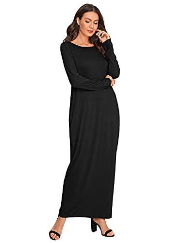 Verdusa Women's Long Sleeve Pocketed Loose Long Maxi Dress Black Xl #TOP3