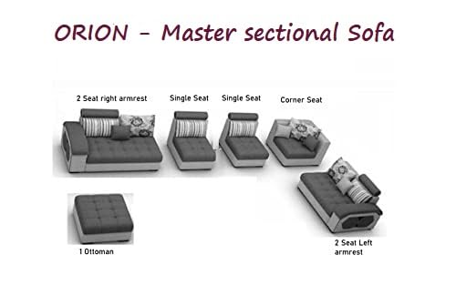 Image of Orions 12 Seater U Shape Sofa Set for Living Room (Aqua Blue & Light Grey) | Premium Fabric Sectional U Shaped Sofa with Ottomans & 4 Puffy