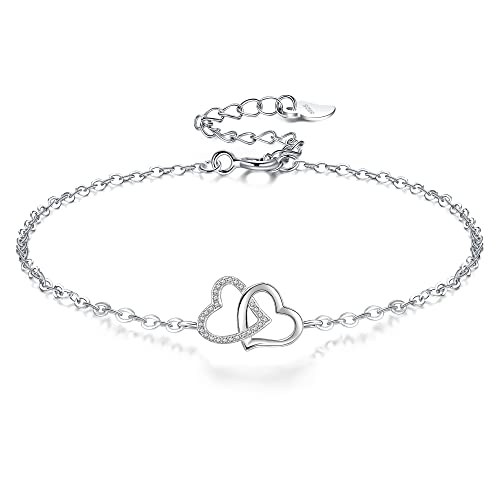 VANSZA Bracelet Femme 925 Argent Sterling Bracelets Coeur Cadeau pour Femmes Filles avec Boîte à Bijoux (Argent)