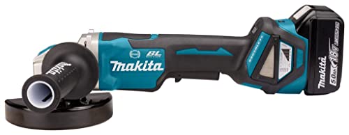 Makita DGA519RTJ Akku-Winkelschleifer 18 V / 5,0 Ah, 2 Akkus + Ladegerät im MAKPAC, Blau,schwarz,silber