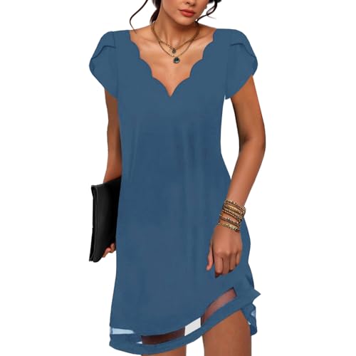 kipfall Summer Dresses for Women Petal Short Sleeve V-Neck Beach Dress Floral Print Dressy Casual Sun Dresses