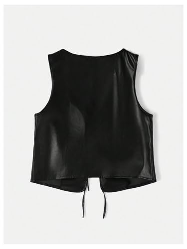 MakeMeChic Women's PU Leather Tie Front Vest Sleeveless V Neck Jacket Outerwear2