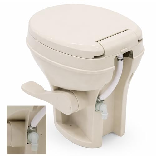 Image of SEAFLO Bone RV Toilet, Residential Height 18.4 inch, Gravity Flush Foot Pedal, Soft Close Seat, Camper Toilet for RV Motorhome Travel Trailer, Parchment, SFRTPH-02-01, 4-Year Warranty