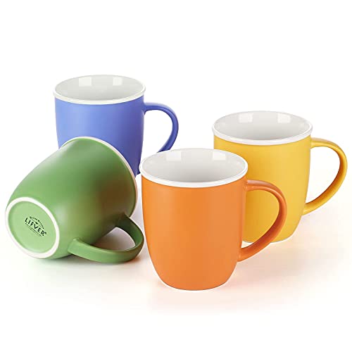 LIFVER 18 Ounces Coffee Mugs, Large Porcelain Cups for Coffee, Tea, Cocoa, Set of 4, Multi Colors