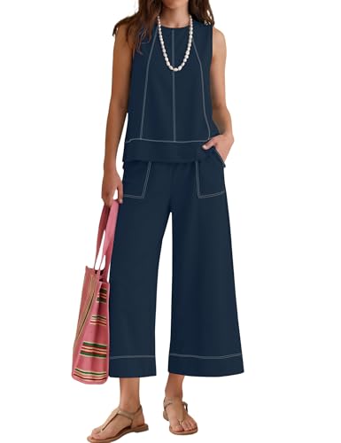 LOMON Women's Summer 2 Piece Outfits Set Loose Fit Tank