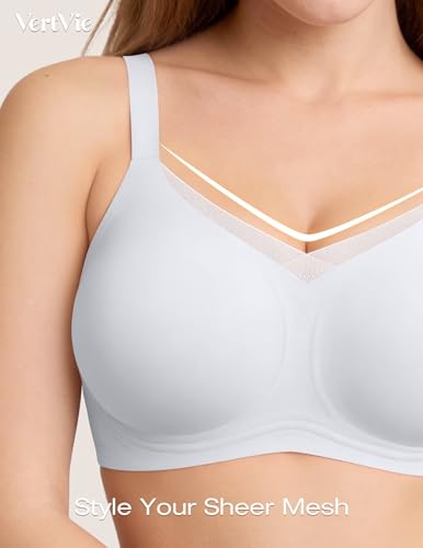 Image of Vertvie Wireless Crossover Jelly Bra Seamless Full Coverage | Supportive, Bras for Women No Underwire, Everyday Comfort, Push Up, Mesh V-Neck, Back Smoothing, Plus Size, T-Shirt Bralette