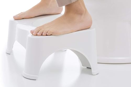 MOMENT Toilet Squat Stool Non Slip Plastic Toilet Step Stool Potty Stool, Bathroom Foot Rest Squatting Posture Poop Stools for Adults and Kids Improve Bathroom Posture and Comfort, 39x23x17cm (White)