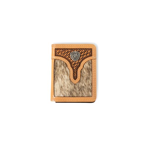 ARIAT Bifold Flip Calf Hair Basketweave Wallet, Natural